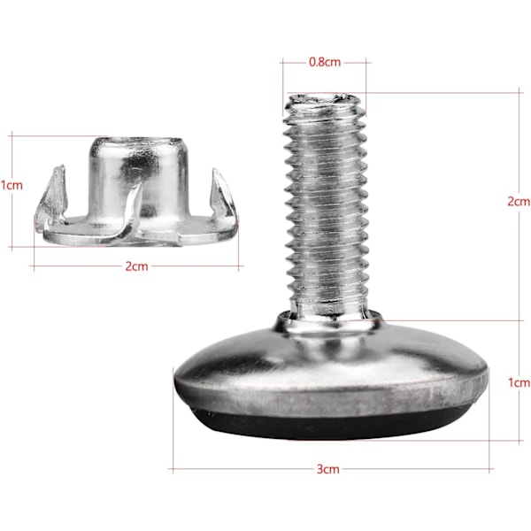 20-pack justerbara möbelfötter, nivelleringsfot T-mutter M8x20x30mm gänga, skruvar nivelleringsstöd möbelben, stol, bord-XF9-