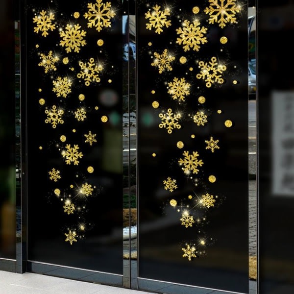 Gold Snow Christmas Decal Vindu Klistremerke Butikk soverom Glass Bakgrunn