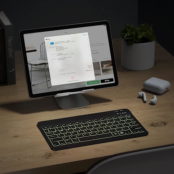Ultratunt trådlöst Bluetooth-tangentbord med bakgrundsbelysning, universellt