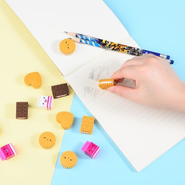 Cookiesuddgummi til barn, 12 bitar 3D-søt matpussel minikexsuddgummi, cool roligt at være skrivebordsdjurssuddgummi for flickor