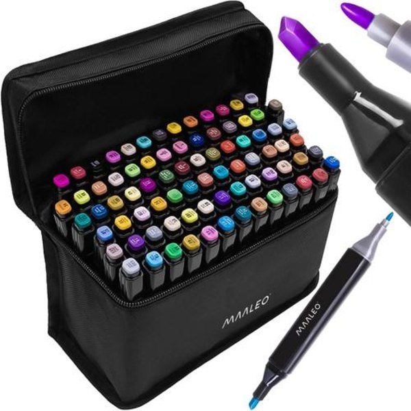 80-Pack - Merkepenner med etui - Dobbeltsidig - Flerfargede penner