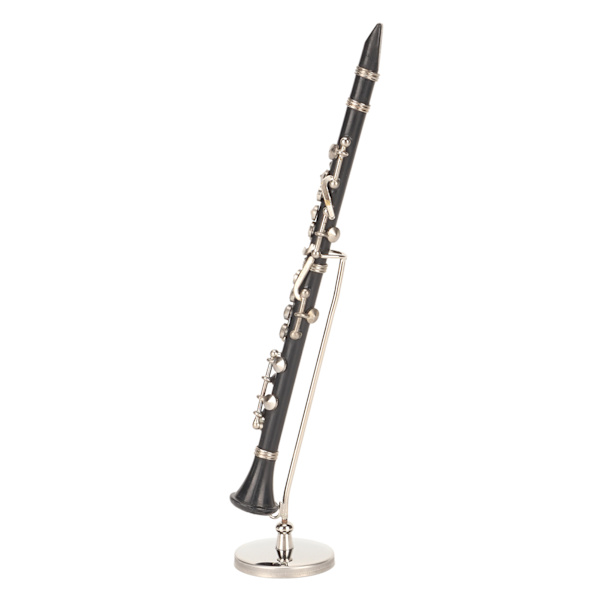 Miniatyrklarinett med stativ och fodral - Miniatyr Musikinstrument Dockhusmodell Prydnad 6,3 tum