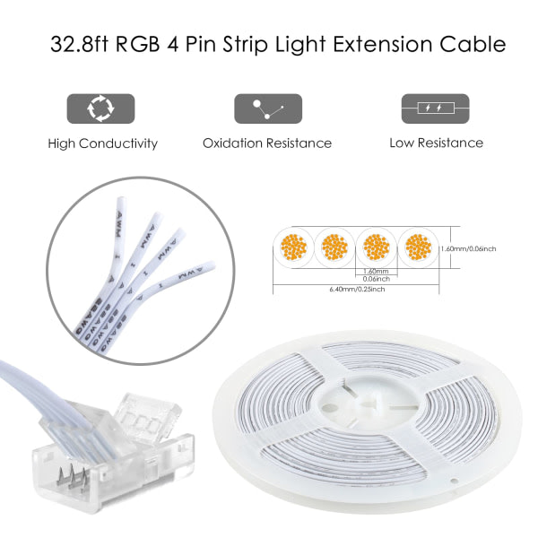 Pin 10 mm RGB LED Strip Connector Kit, 5-pack Crystal Strip Connectors med skruvmejsel och 10 m kabel för 10 mm RGB 5050 2835 LED Strip Light