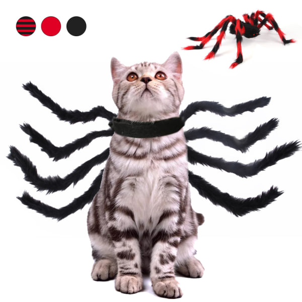 Svart(L) Halloween-spindeldräkt för hundkatt, halloweendekorationer för husdjur, spindeldekor, halloweenfesttillbehör, spindelcosplaykostymer med adj.