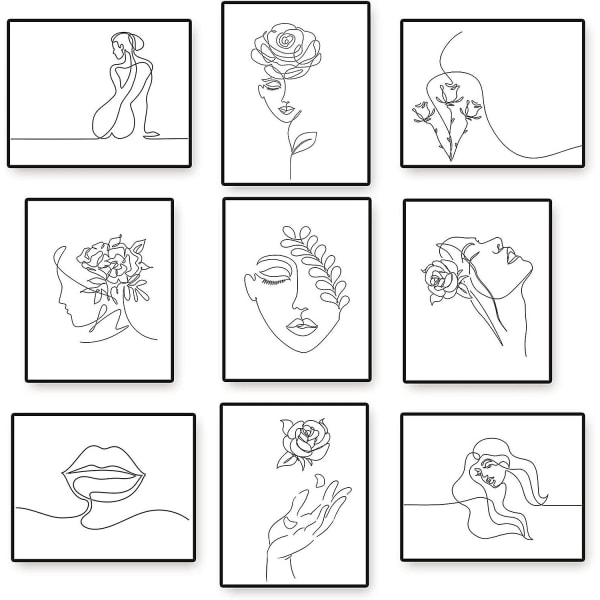 9 minimalistiske stykker Veggkunstutskrifter Sans Frame Femme Minimale