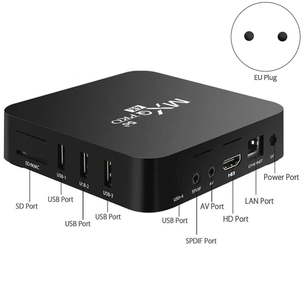 För Android TV Box, 4K HDR Streaming Media Player, 4GB RAM 32GB ROM Allwinner H3-kärna Smart TV Box