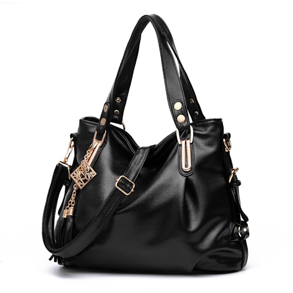 Dam Handväska Axelväska Crossbody Bag Mjukt Läder Stor Väska Black