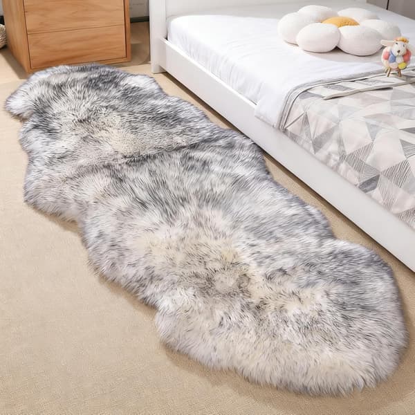 Superblødt tæppe, fluffy gulvmåtte, soveværelsesgulvmåtte White Grey Tip