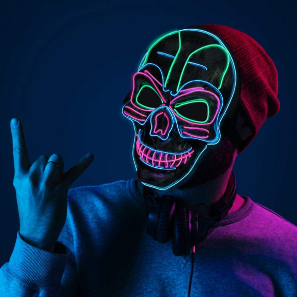 Halloween-mask, LED-mask med 3 blixtlägen skallemask för barn