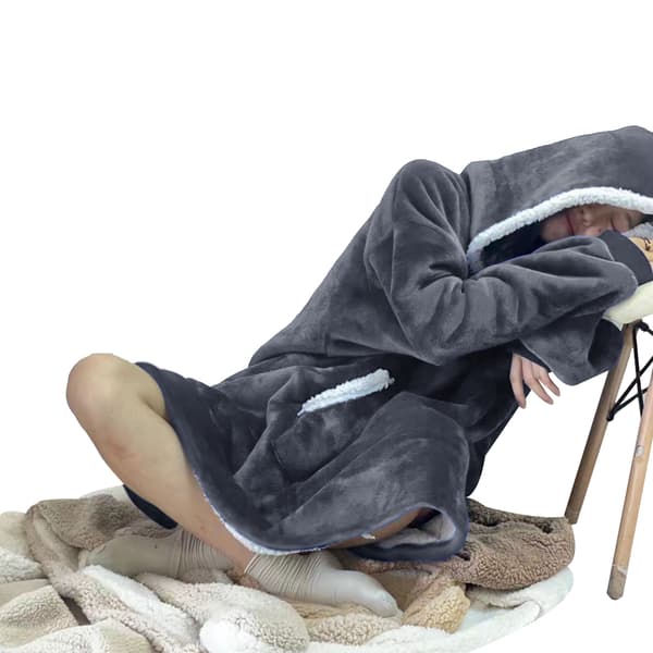 Oversized hettegenserteppe, bærbart hettegenserteppe-FF- grey