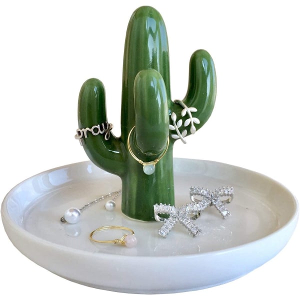 Cactus Ring Hållare Smyckesbricka, Keramisk Suckulent Ring Hållare