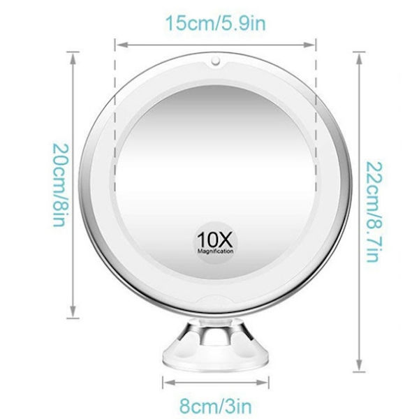 Makeup Mirror with Suction Cup, LED Light and x10 Magnification White Vit