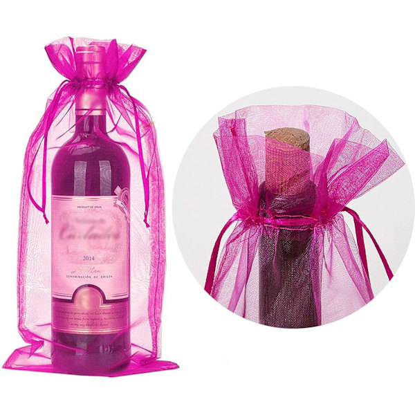 30 stk 750 ml rødvin Organza vinpose - 14 x 37 CM Trefarvet (med