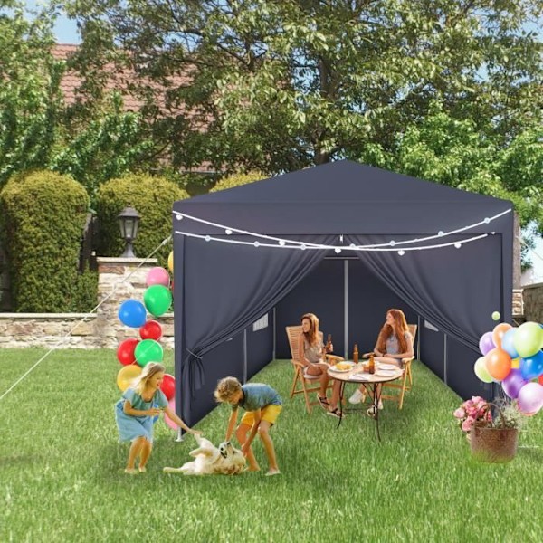 Pavillon - UISEBRT - 3x6m - Vandtæt - UV-beskyttelse - Vindbeskyttelse Träkol/Vit