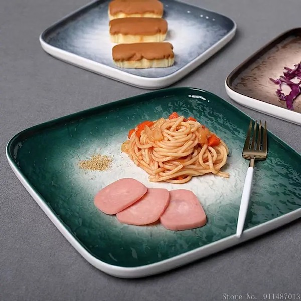 Pohjoismainen keraaminen lautanen länsimaisille ruoille, luova kotikeittiön ravintolan neliönmuotoinen pihvilautanen, japanilainen hot pot -tarjoilulautanen A-XF4-