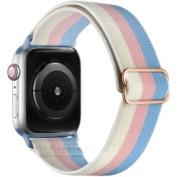 iWatch 7 uusi joustava nylon säädettävä venyvä kudottu Apple-hihna Sininen vaaleanpunainen ja valkoinen raita 38mm40mm41mm Blue pink and white stripes