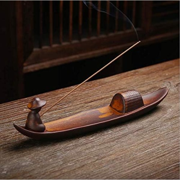 Fishing Old Man Keramisk rökelsebrännare - Handgjord japansk rökelsepinnarhållare - Idealisk för heminredning och luftfräsch