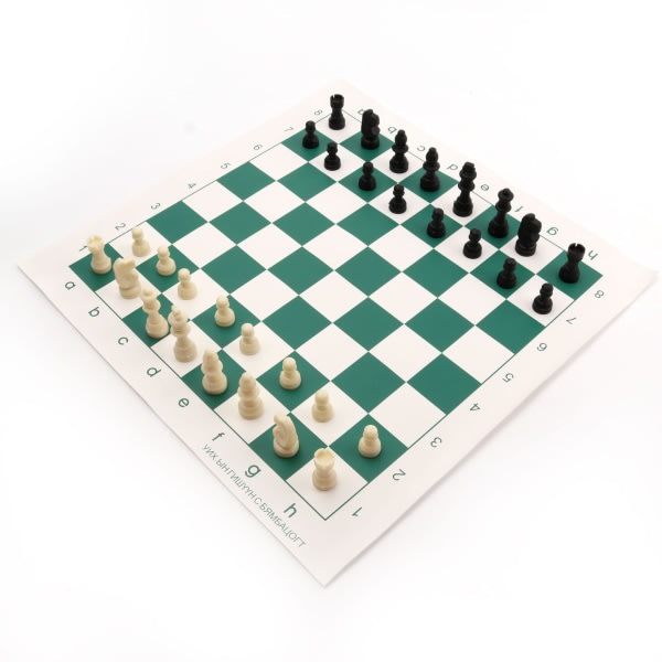 Sett sjakkbrikker og rullebrett (grønt, 35x35 cm)