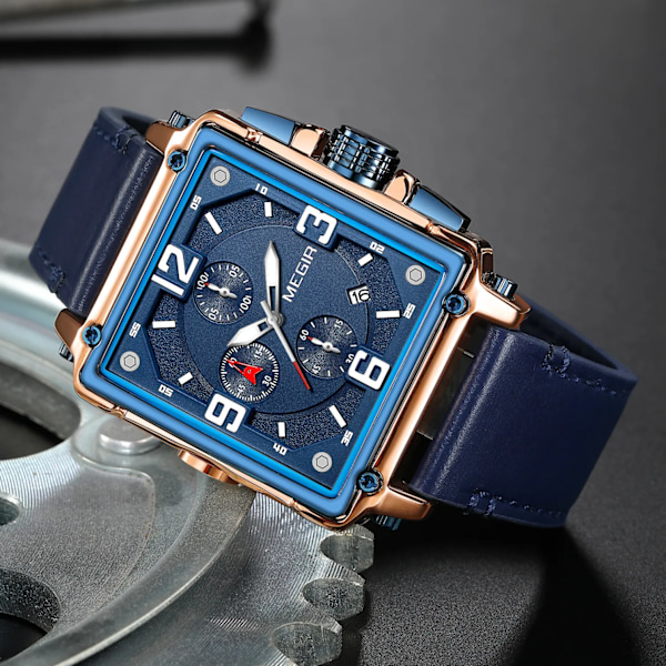 Herreure Vandtæt Læder Quartz Armbåndsur Lysende Kronograf Dato Kalender Herreur RoseBlue
