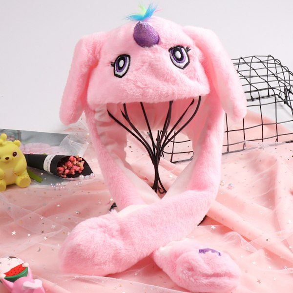 Plush og varm kaninlue med LED-lys, hoppende lue Luminous Unicorn (Pink)