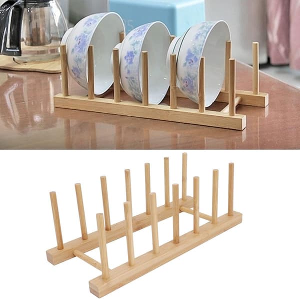 Pannställ Bambu Tallrikshållare 30x12 cm 7 Fack Köksförvaring