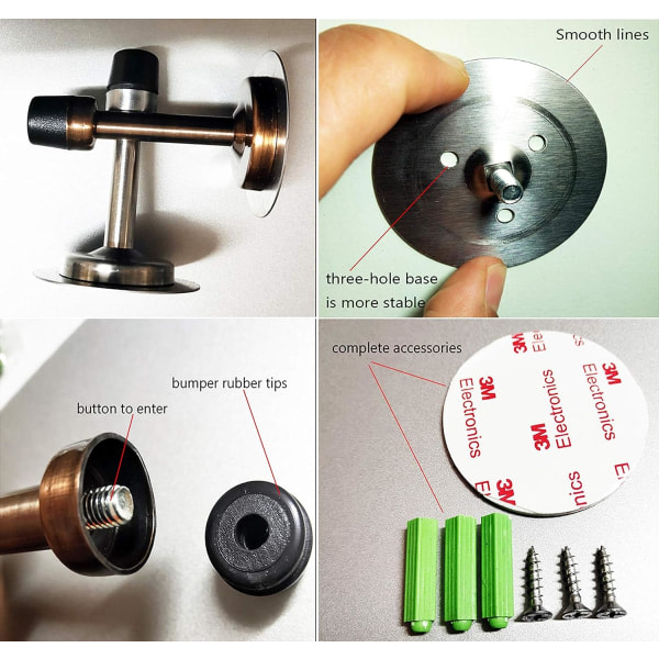 Ingen borrning/skruv i vägg dörrstopp, 3M självhäftande tejp Rostfritt stål dörrstopp 2st
