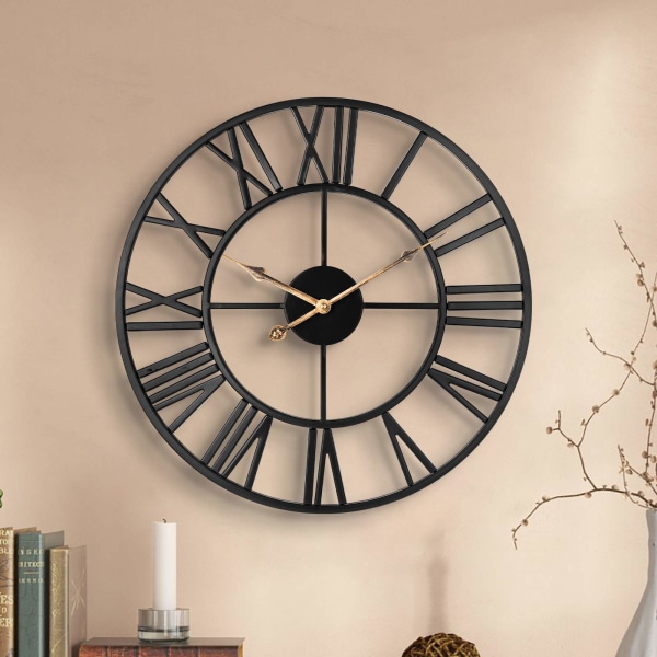 Silent Wall Clock, European Farmhouse Vintage Ur med Roman