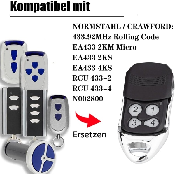 Normstahl Crawford EA433 2KS/4KS Håndholdt Sender - 2-pak - 433,92 MHz Rullende Kode Fjernbetjening