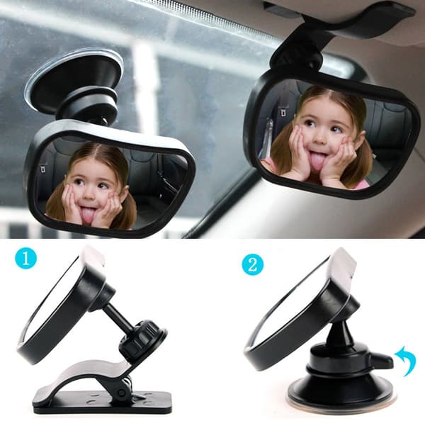 2-i-1 Bilbarnspegel Universal Babysäkerhetsspegel Svart