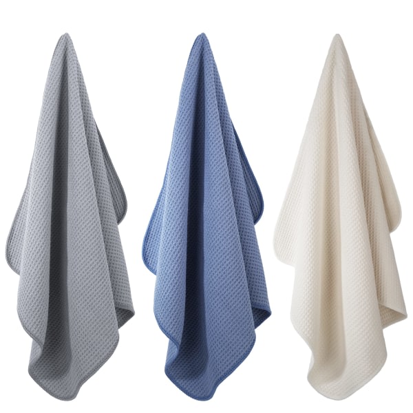 Premium kjøkkenhåndklær i mikrofiber – Honeycomb-stoff – mørkeblå/grå/off-hvit – 40 x 71 cm