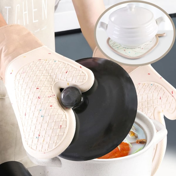 Ovnshansker Varmebestandig silikon dobbel bomull ovnsvotter BBQ Sklisikker overflate for matlaging Baking Grilling Mikrobølgehansker