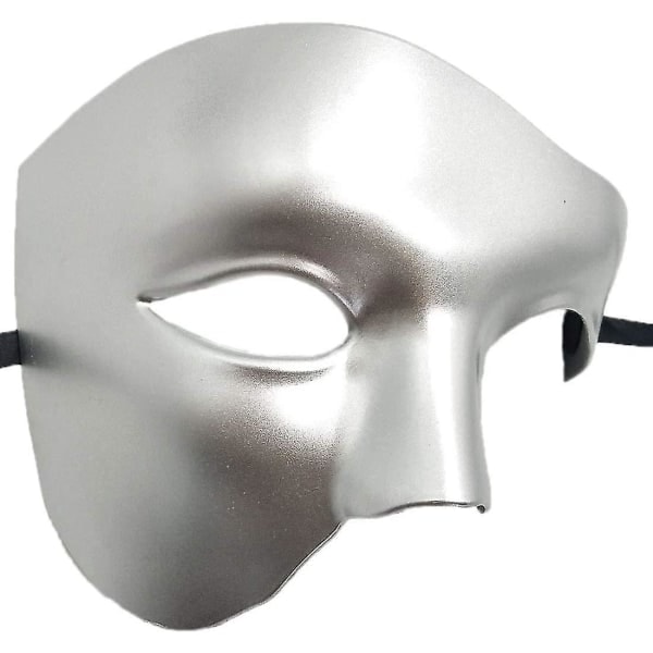 1. Halv ansiktsfantommask, Maskeradmask Retro Phantom Of The Opera Enögd halv ansiktskostym (silver)