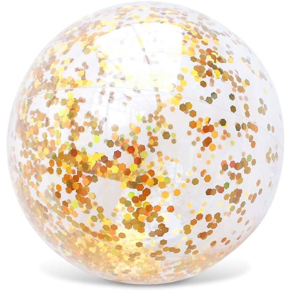 Oppblåsbar Glitter Beach Ball 16" Tillbehörskonfetti Transparent + Guldkonfetti