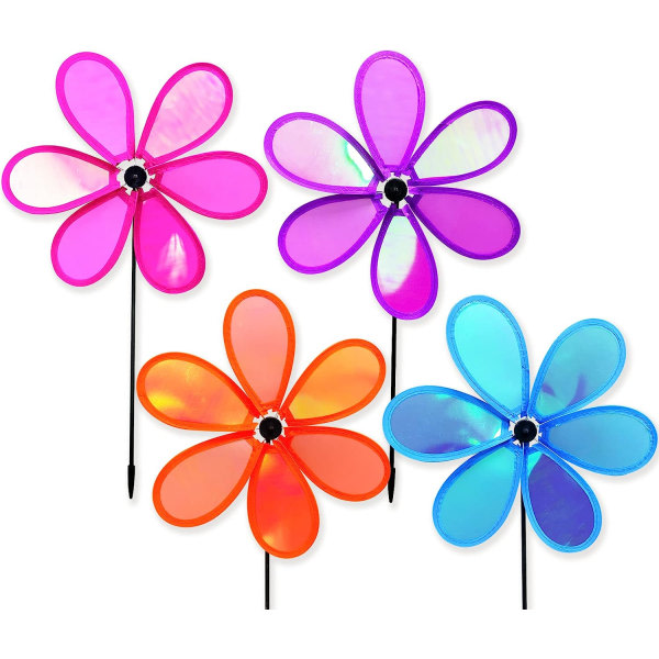 4-pack Pinwheel Shiny Flower Pinwheels Reflekterande Pinwheel Pinwheel Party Pinwheel Leksaker for hage, fest, utendørs, hage, inredning