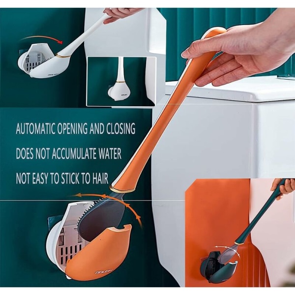 Nytt silikontoalettborste och dropphållare set, väggmonterad toalettborste för djuprengöring Automatisk öppning stängning