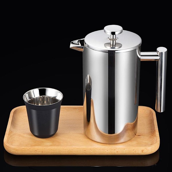 800 ml kaffebryggare, dubbelväggig fransk press i rostfritt stål