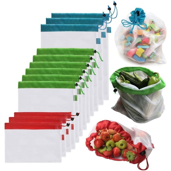 Gjenbrukbare frukt- og grønnsaksposer, oppbevaringspose for leker
