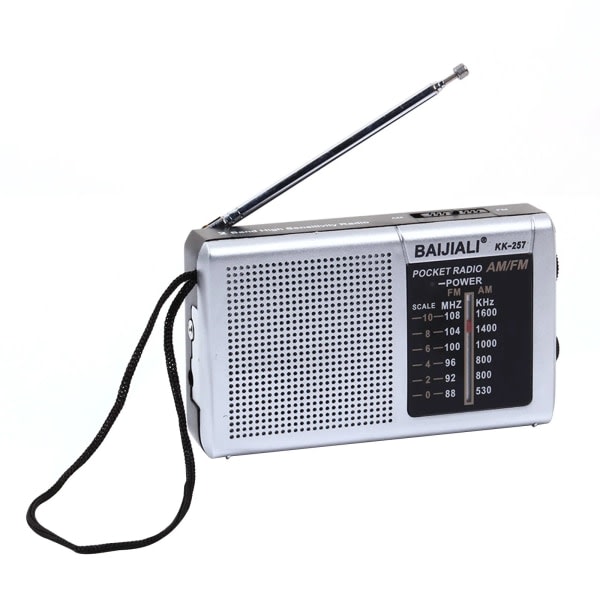 Mini AM/FM-radio Indtrækkelig antenne med fuld bånd multifunktionel radio AA batteridrevet indbygget højttaler Velegnet til indendørs og udendørs KK257 Hvid