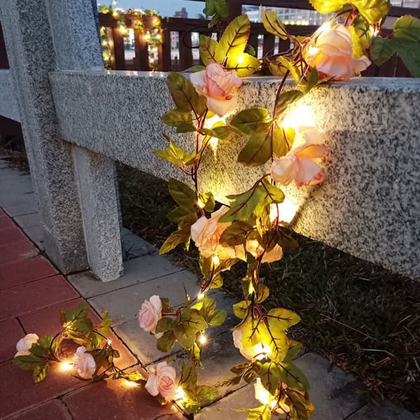 LED lyskæde roser blomster 2m 20 lyserøde varme batteridrevne bryllup B