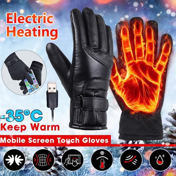 Opvarmede handsker USB genopladelige touchscreen læder 3 temperaturindstillinger sort