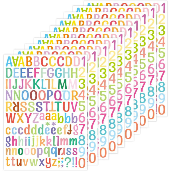 10 ark brevklistermärken, färgglada alfabetklistermärken Självhäftande alfabetsnummerklistermärken 1 tum