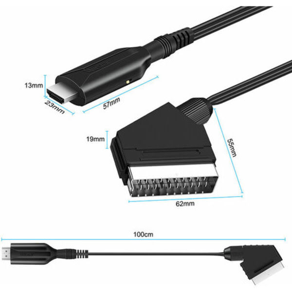 Scart til HDMI-konvertering Ljud til videoadapter til Hdtv/dvd/dekoder/ps3/pal/ntsc