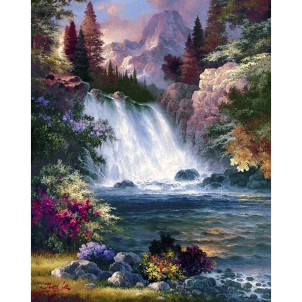 Diamond painting Full Rhinestone Waterfall Trees Mountain