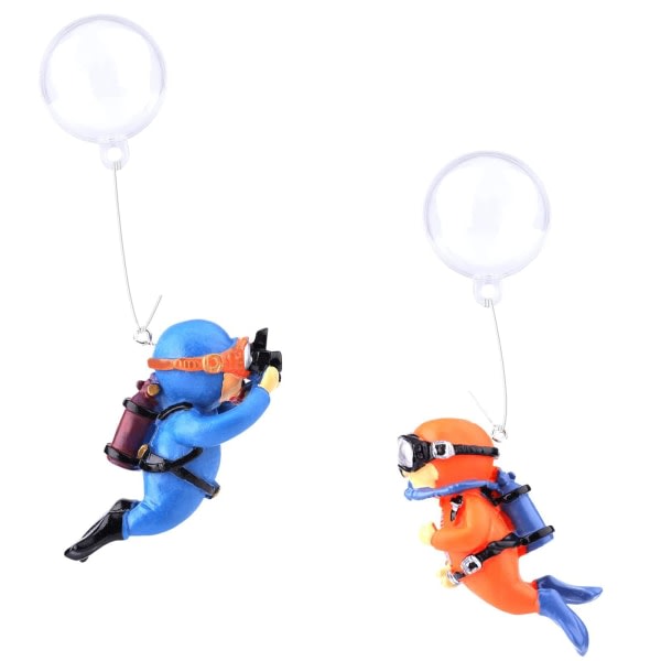 2 ST Aquariumtillbehör, akvarieprydnader Aquariumprydnader Flytande tecknad härlig dykare med tråd och boll (orange, blå)