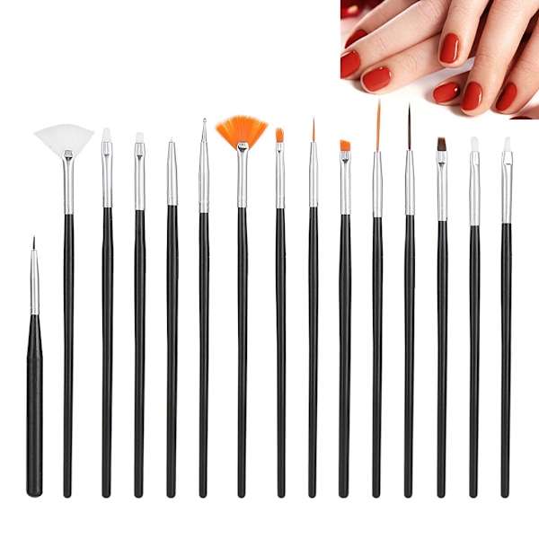 15 stk DIY Nail Art Manikyr Penne Verktøy Kit Prikking Linje Tegning Maling Pensel Sett 0.1