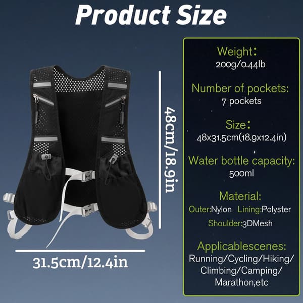 Hydration Vest for Runners - Lightweight Backpack with 500ml Soft Flask and 7 Pockets - Breathable and Adjustable for Marathon, Cycling and
