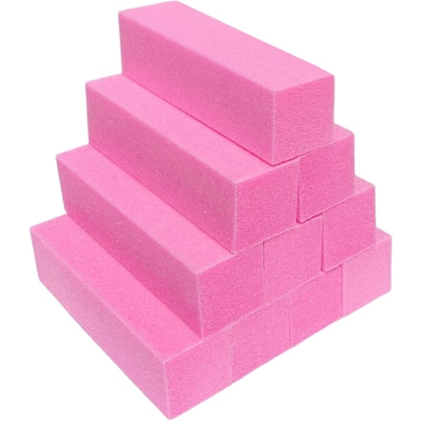 10 st Nagelbuffertblock for akryl- og naturliga naglar, sæt med fingernagelglans, professionel manikyrpolerare Buffer Bulk Medium Grit (rosa)