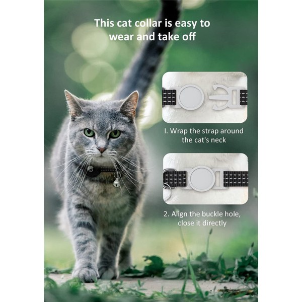 AirTag Cat -panta, heijastava kissanpanta Breakaway Apple Air Tag -kissapanta, GPS-kissapanta AirTag-pidikkeellä ja kello (musta)