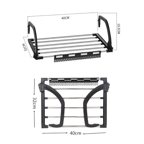 Foldbar klesstativ for balkong i rustfritt stål Henge på radiatorvindu Badkar for å henge tørre våte klær for vask (40X32cm)