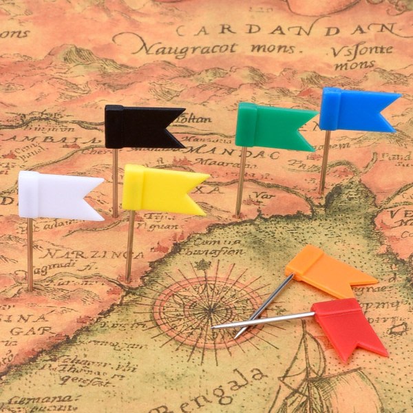 100 st kartflagga kartnålar i slumpmässiga färger